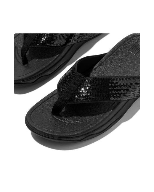Fitflop Black Surfa Sequin Post Toe Sandal
