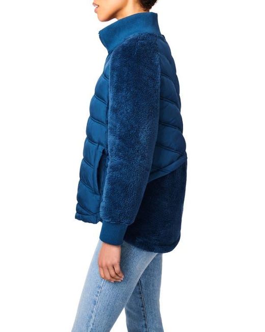 Bernardo Blue Mixed Media Puffer Jacket