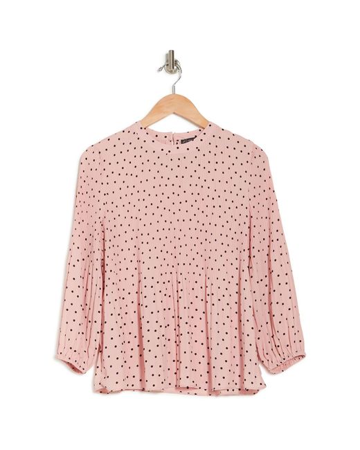 Adrianna Papell Georgette Pleated Polka Dot Blouse in Pink - Lyst