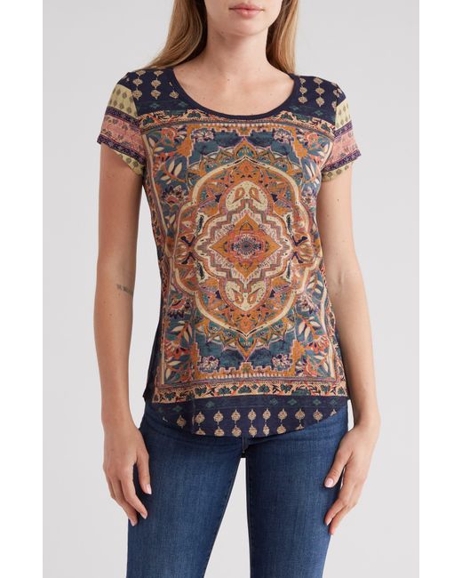 Lucky Brand Blue Tapestry Scoop Neck T-shirt