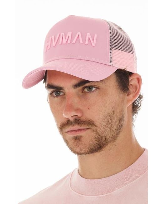 HVMAN Pink Logo Mesh Trucker Hat for men