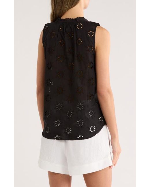 Bobeau Black Sleeveless Eyelet Top