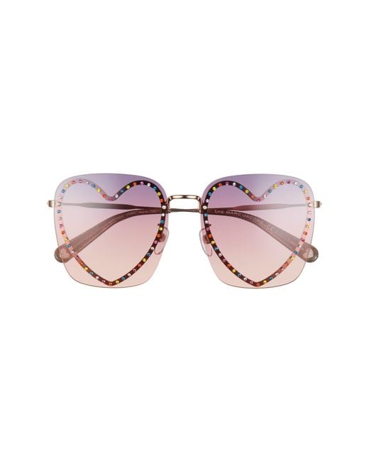 Marc Jacobs The 59mm Embellished Heart Square Sunglasses In Purple Black/violet Shaded At Nordstrom Rack