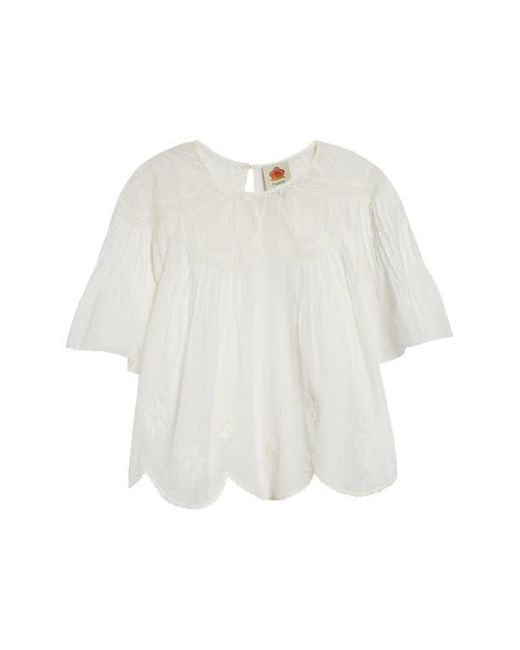 Farm Rio White Embroidered Short Sleeve Top
