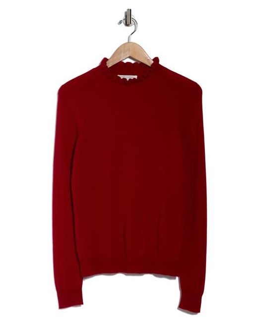 Sofiacashmere Red Ruffle Mock Neck Cashmere Sweater