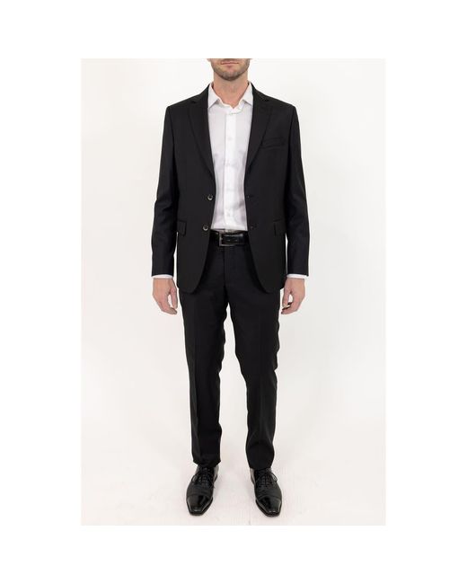 PINOPORTE Black Solid Stretch Wool Suit for men