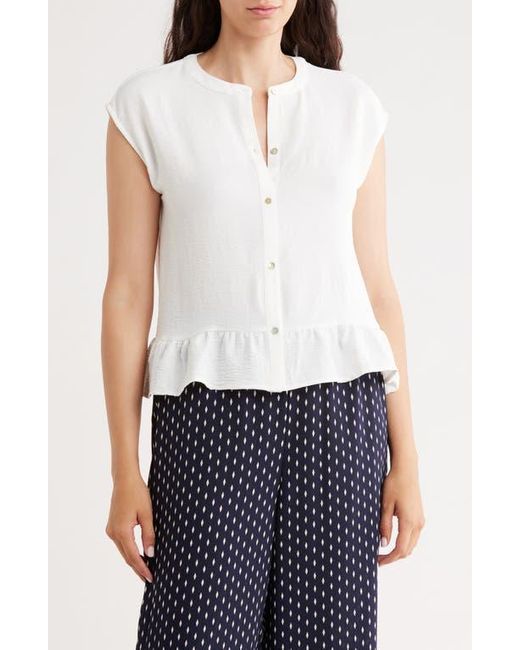 Bobeau White Airflow Sleeveless Button-Up Top