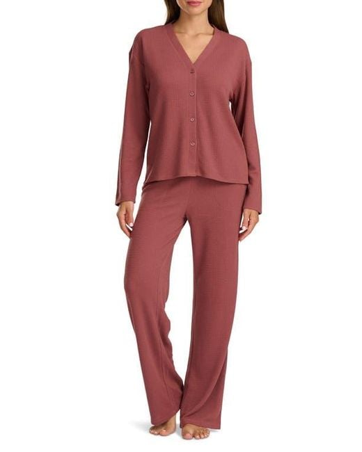 Splendid Red Waffle Stitch Long Pajamas