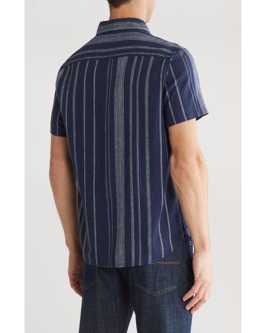 Lucky Brand Blue Mason Plaid Linen Short Sleeve Shirt for men