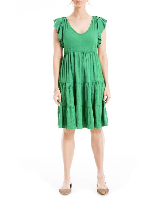 Max Studio Ruffle Cap Sleeve Tiered Jersey Babydoll Dress in Green | Lyst
