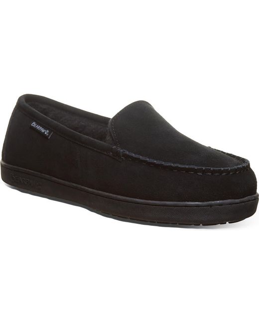 BEARPAW Black Brian Suede Faux Fur Wool Blend Lined Slipper for men