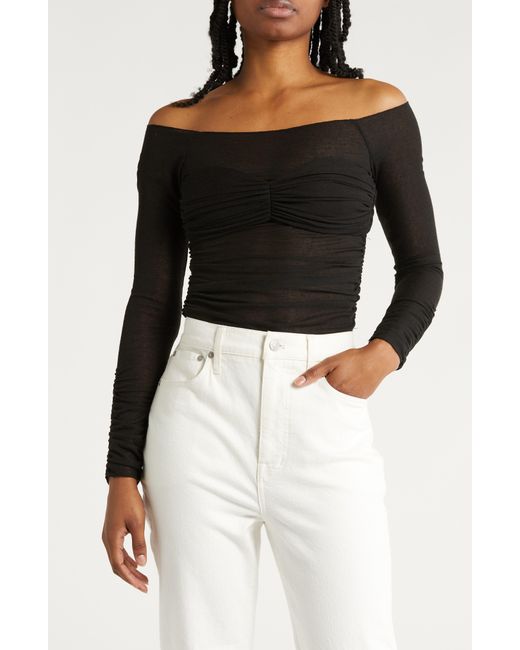 Vici Collection Black Vietta Off The Shoulder Ruched Long Sleeve Top