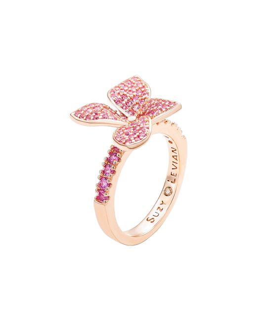 Suzy Levian Pink Sapphire Flower With Diamond Accent Ring
