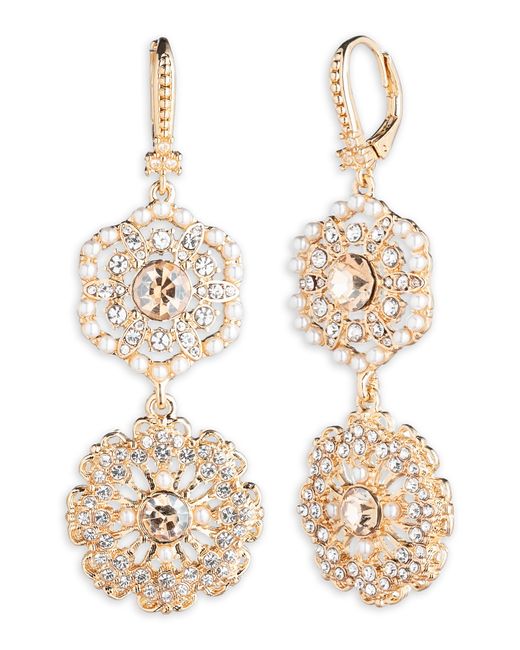 Marchesa Metallic Crystal & Imitation Pearl Double Drop Earrings