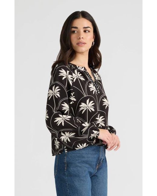 NVLT Black Split Neck Challis Top