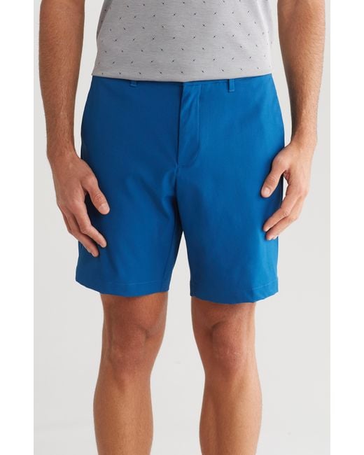 Original Penguin Blue Solid Flat Front Golf Shorts for men