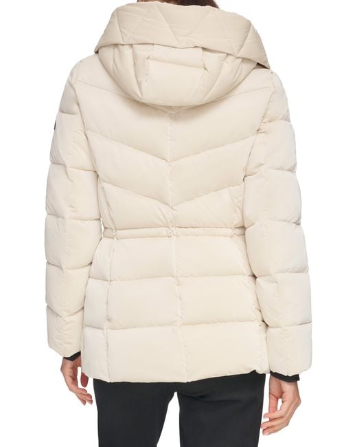 DKNY Cinched Waist Hooded Puffer Jacket in Natural Lyst