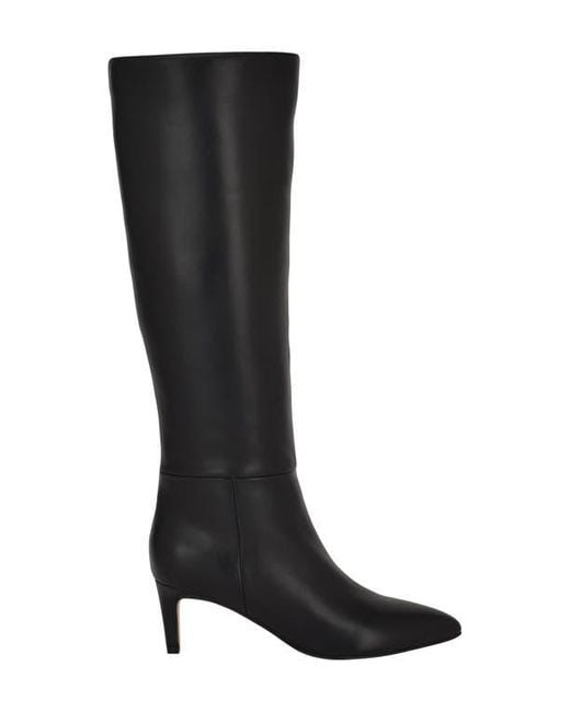 Calvin Klein Black Leather Pointy Toe Knee-High Boots