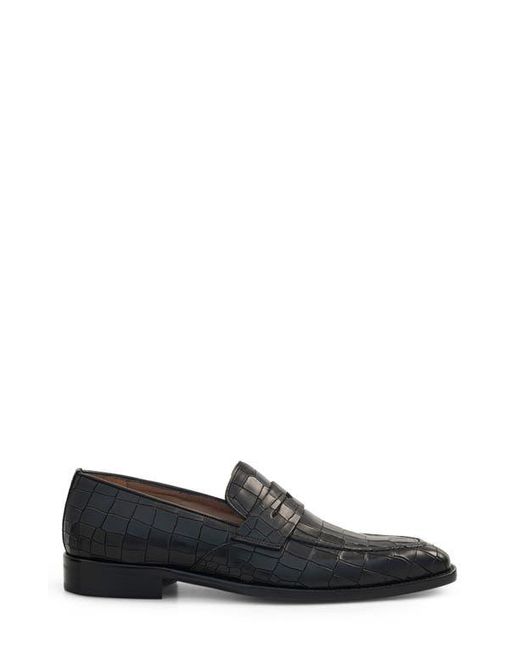 Mezlan Black Stamped Croc Embossed Penny Loafer for men