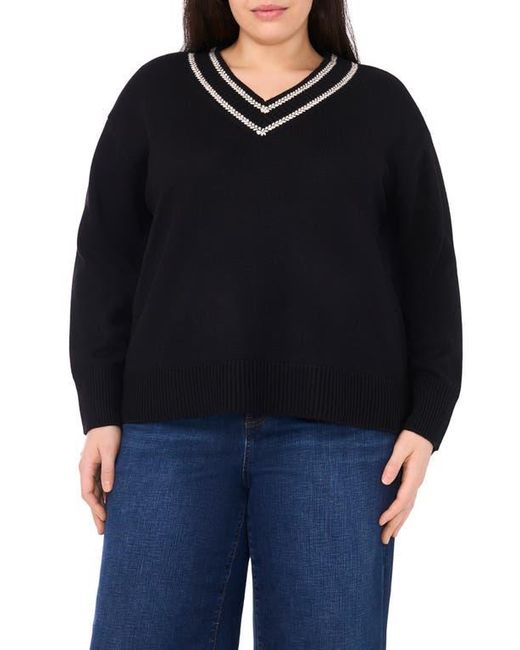 Halogen® Black Embroidered Trim Sweater