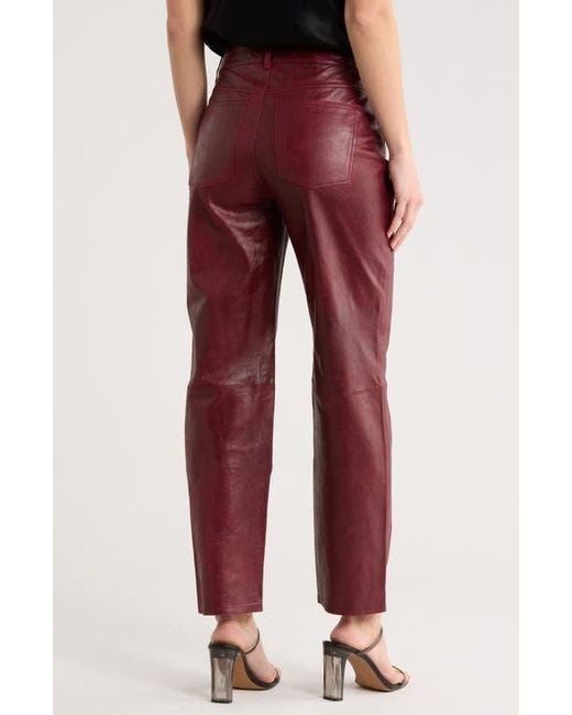 DL1961 Red Patti High Waist Ankle Straight Leg Leather Pants