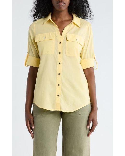 DKNY Yellow Solid Roll Sleeve Button-Up Shirt