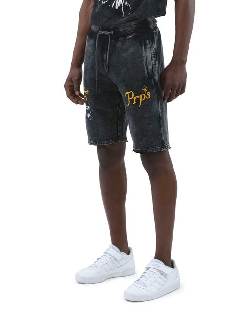 PRPS Black Rendition Cotton Sweat Shorts for men