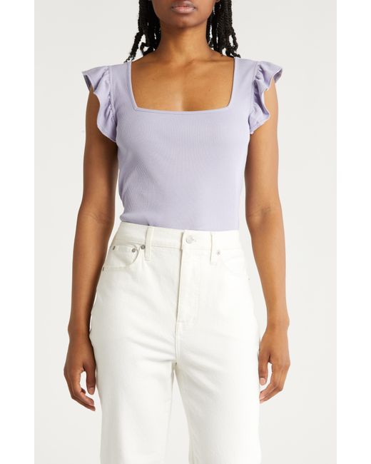 Melrose and Market White Ruffle Sleeve Square Neck Top