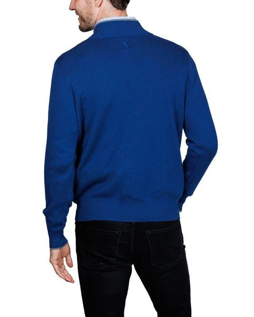 Tailorbyrd Blue Fine Knit Quarter Zip Sweater for men
