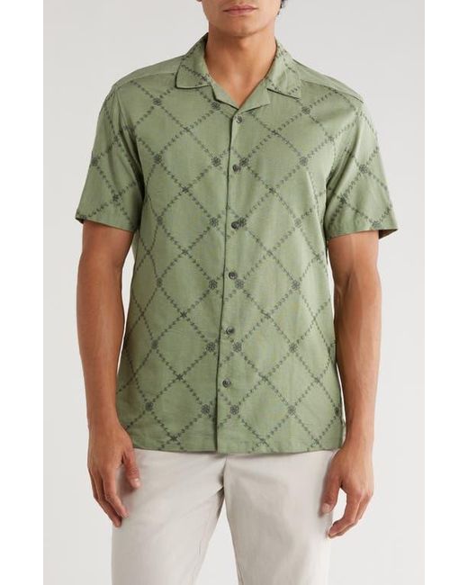 T.R. Premium Green Floral Diamond Embroidered Camp Shirt for men
