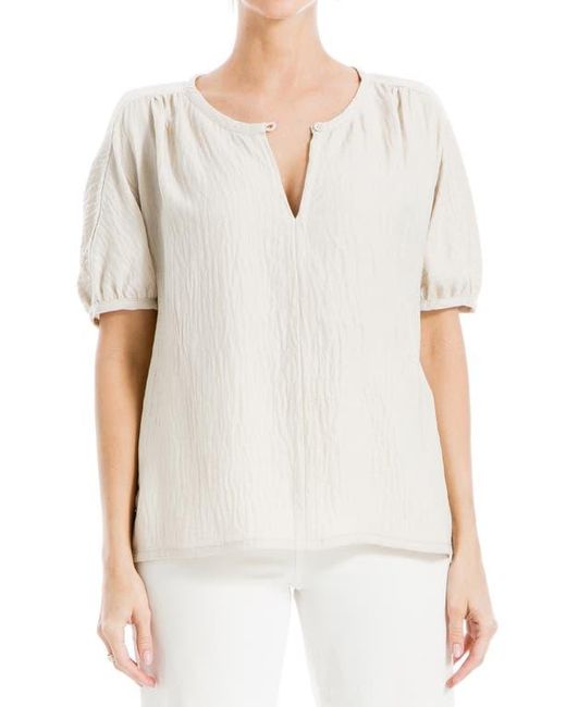 Max Studio White Short Sleeve Split Neck Blouse