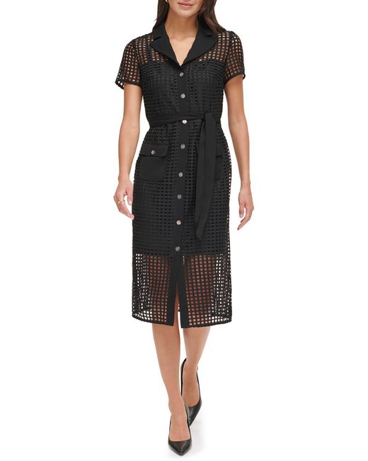 DKNY Black Grid Short Sleeve Shirtdress