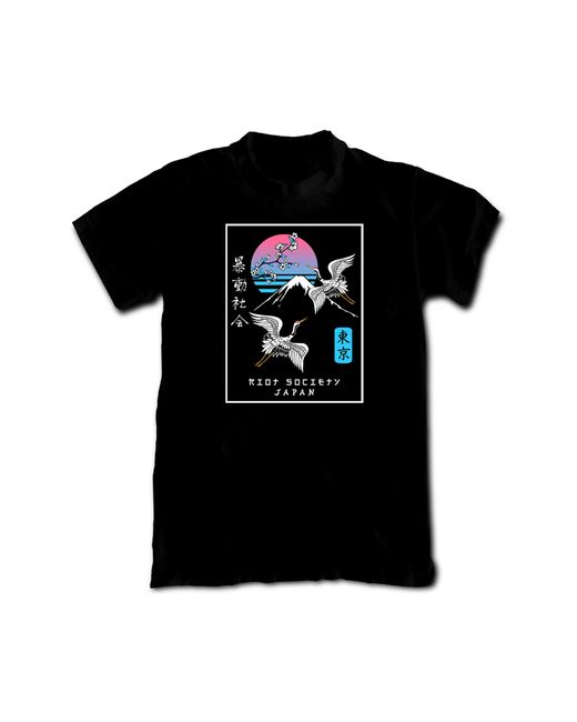 Riot Society Black Mt. Fuji Crane Graphic T-shirt for men