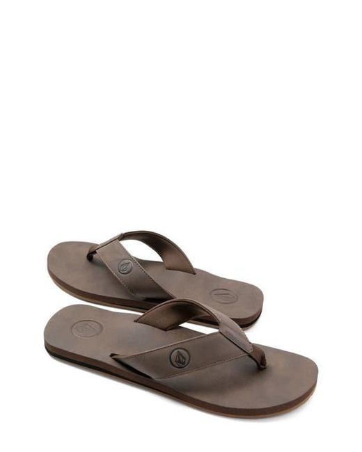 Volcom Brown Vocation Leather Flip Flops for men
