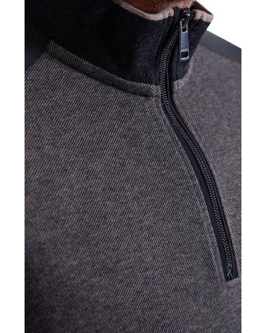 Bugatchi Black Mélange Quarter Zip Top for men