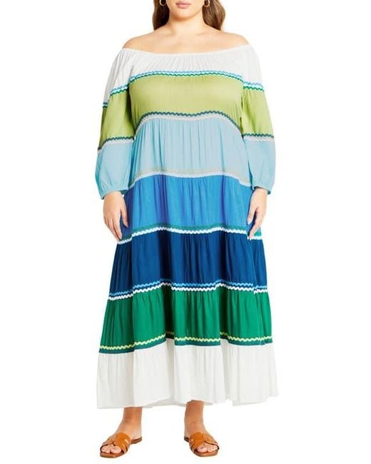 City Chic Blue Color Fun Off The Shoulder Maxi Dress