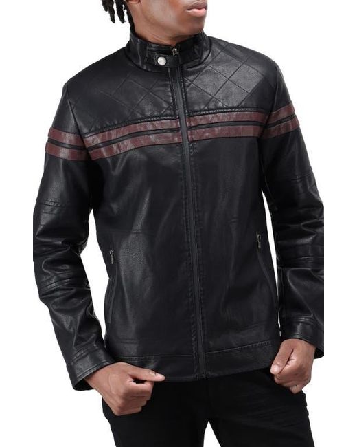 Xray Jeans Black Faux Fur Lined Grainy Faux Leather Racing Jacket for men