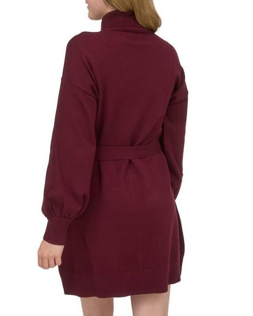AUGUST SKY Red Long Sleeve Turtleneck Sweater Minidress