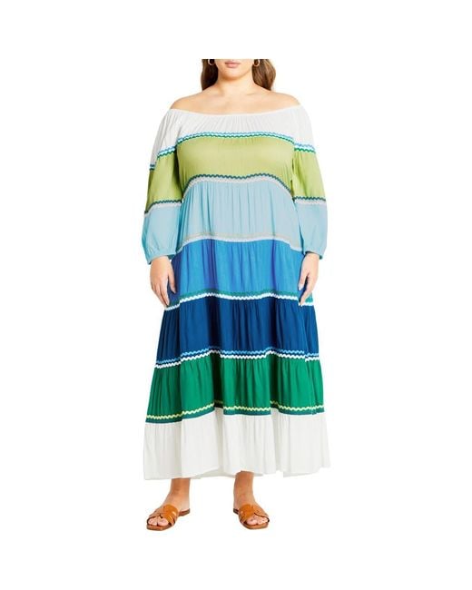 City Chic Blue Color Fun Off The Shoulder Maxi Dress