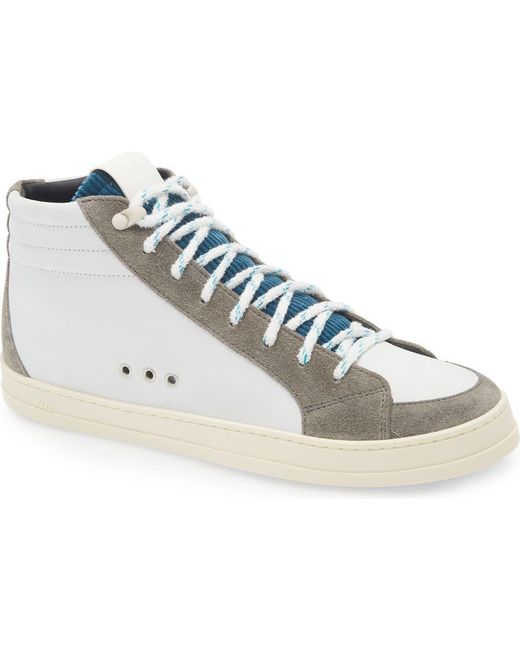 P448 Skate High Top Sneaker White Leather Buff Suede Blue Trim 42 9-9.5 Mens Men — High Tops – P448® main image 4