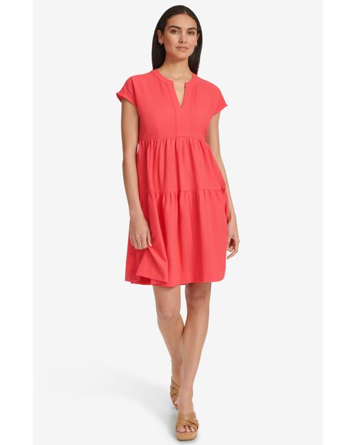 Calvin Klein Red Gauze A-line Dress