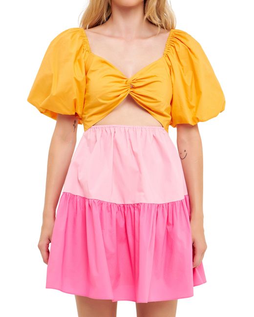 English Factory Pink Colorblock Front Twist A-line Dress