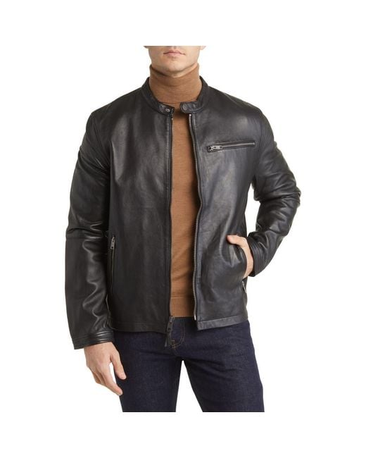 Frye Black Café Racer Leather Jacket for men
