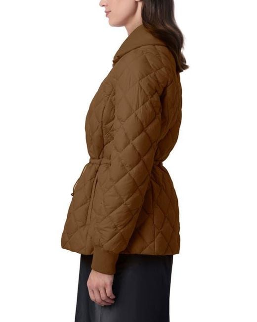 Bernardo Brown Diamond-Quilted Drawcord Waist Puffer Coat