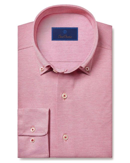 David Donahue Pink Regular Fit Oxford Knit Dress Shirt for men