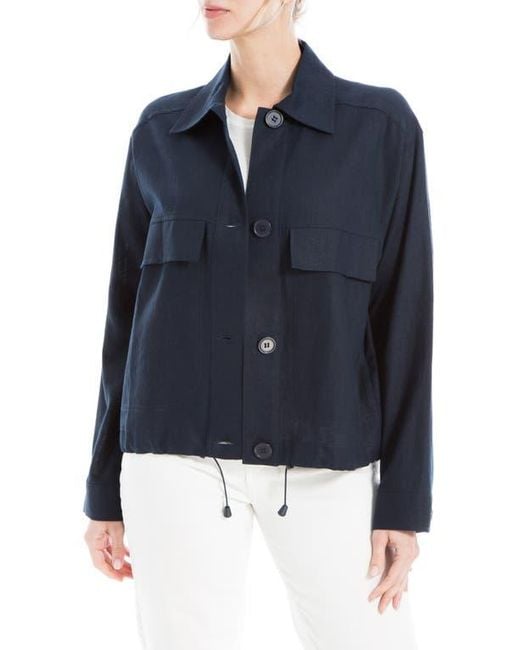 Max Studio Blue Linen & Cotton Utility Jacket