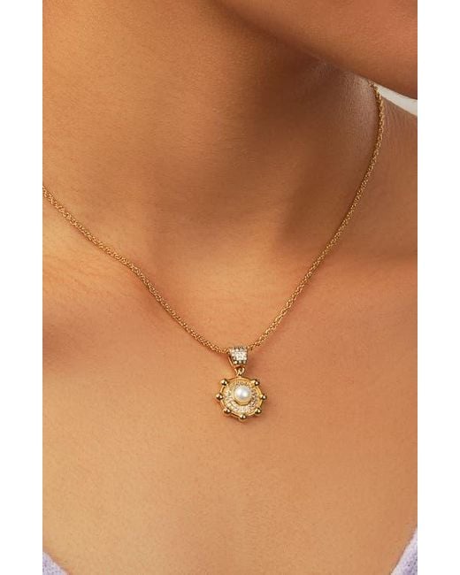 Sterling Forever Metallic Etta Cubic Zirconia & Faux Pearl Pendant Necklace