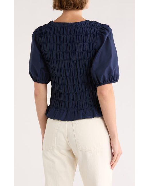 Sanctuary Blue Nanette Puff Sleeve Smocked Crop Top