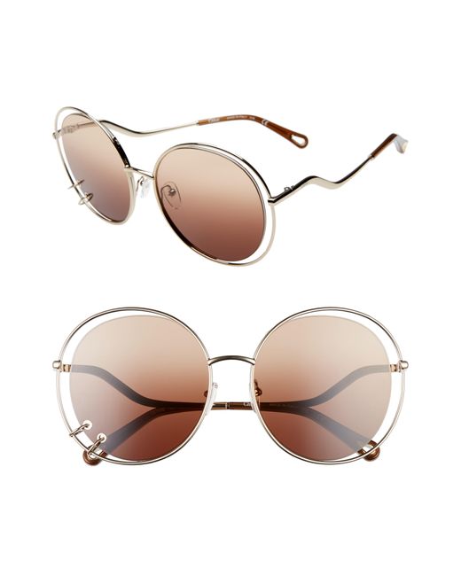 Chloé Metallic Wendy 59mm Round Sunglasses In Gold/gradient Brown At Nordstrom Rack
