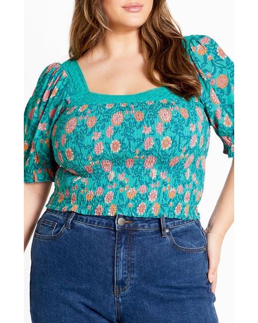 City Chic Blue Aurora Puff Sleeve Top